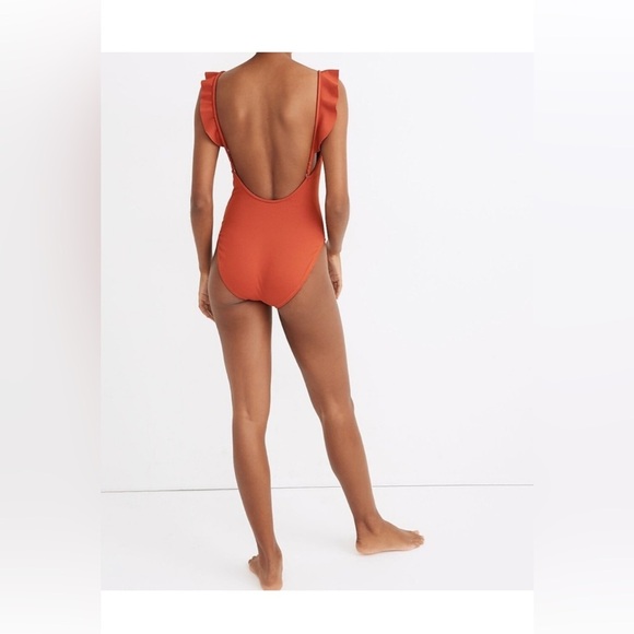 Madewell Second Wave Ribbed Ruffle-Strap One-Piece Swimsuit Periwinkle , size S - Picture 7 of 7